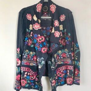 Johnny Was Biya floral Embroidered Cardigan Boho duster Klori wrap Size S